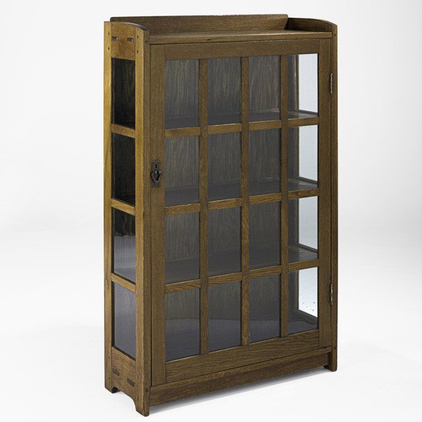 GUSTAV STICKLEY; China cabinet: GUSTAV STICKLEY; Single-door china cabinet, Eastwood, NY, ca. 1910; Unsigned; 58'' x 36'' x 13''