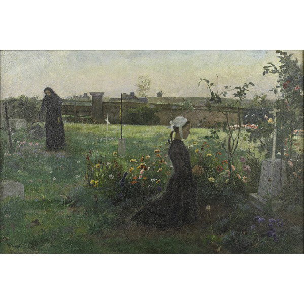 MADELEINE FLEURY; Oil on canvas: MADELEINE FLEURY (French, 19th C.); Oil on canvas, ca. 1891; Framed; Provenance: Estate of Peter Whitehead, son of Byrdcliffe founders Jane and Ralph Radcliffe-Whitehead; Signed; Canvas: 15'' X 21 3/4