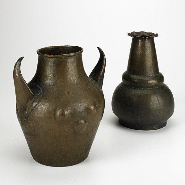 STICKLEY BROTHERS; Two vessels: STICKLEY BROTHERS; Two hammered copper vessels (no. 20 & 26), Grand Rapids, ca. 1910; Stamped 20 & 26; Each: 9 1/2''