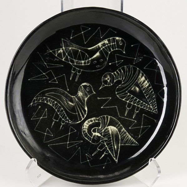 AARON BOHROD; CENTURY HOUSE; Ceramic plate: AARON BOHROD; CENTURY HOUSE; Ceramic plate with doves, Madison, Wisconsin, 1951; Signed Century House/Aaron Bohrod/1951 (possibly 1959); 12'' x 1''