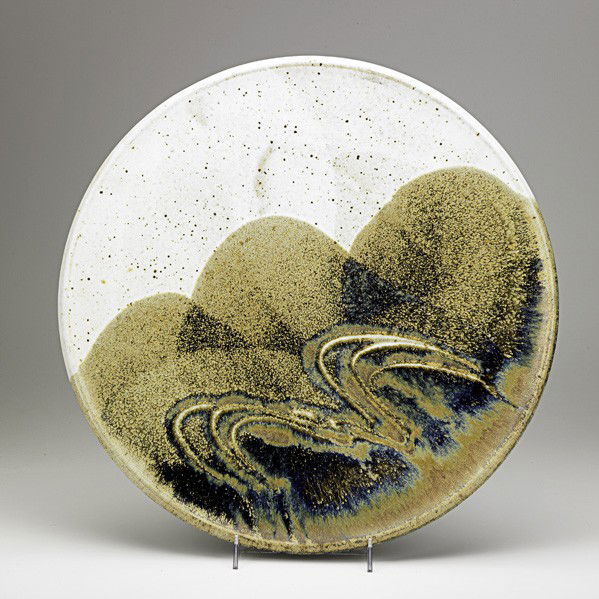 DAVID SHANER; Charger: DAVID SHANER; Large glazed stoneware charger, Big Fork, MT, 1970s; Script signature and chop mark; 1 1/2'' x 18''