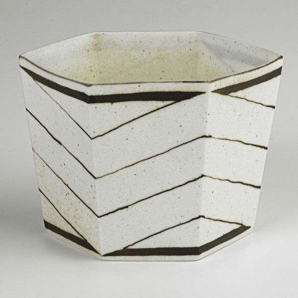 BODIL MANZ; Vessel: BODIL MANZ; Porcelain faceted vessel, Denmark, ca. 1990; Signed; 3 3/4'' x 5''