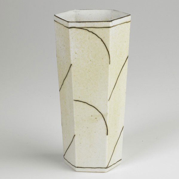 BODIL MANZ; Vessel: BODIL MANZ; Porcelain faceted vessel, Denmark, ca. 1990; Signed; 6 1/2'' x 3 3/4''