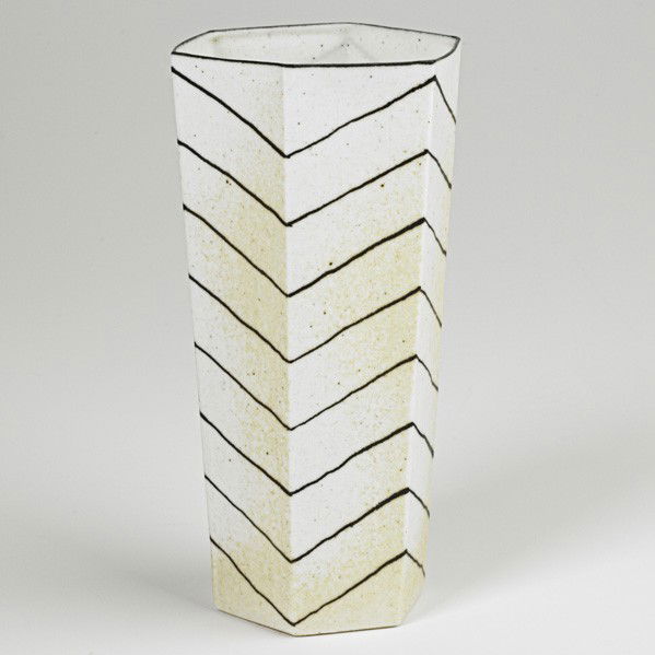 BODIL MANZ; Vessel: BODIL MANZ; Porcelain faceted vessel, Denmark, ca. 1990, Signed; 6 1/2'' x 3 3/4''