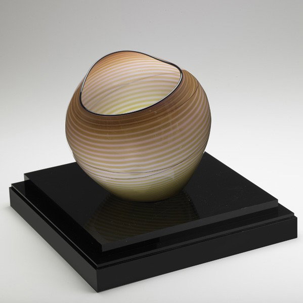DALE CHIHULY; PORTLAND PRESS; Blown glass basket: DALE CHIHULY; PORTLAND PRESS; Blown glass basket, Seattle, 1998; Complete with acrylic case; Signed Chihuly PP98; 8 1/2'' x 8 1/4''