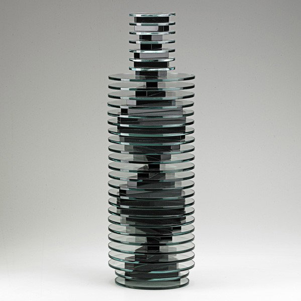 SYDNEY HUTTER; Sculpture: SIDNEY R. HUTTER; Tall sculpture, USA, 1986; Cut, polished and laminated glass; Signed Sydney R Hutter, 1986, vase #90-42; 22 1/2'' x 7''