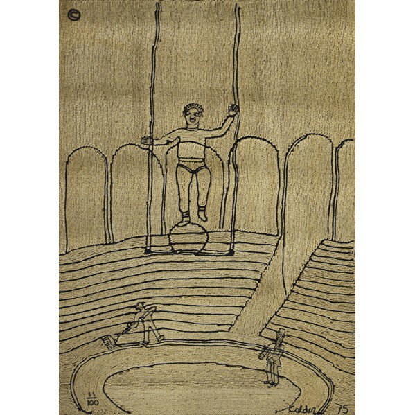 AFTER ALEXANDER CALDER; BON ART; Tapestry: AFTER ALEXANDER CALDER; BON ART; Maguey fiber tapestry, ''Circus,'' Nicaragua, 1975; Embroidered Calder 75, edition 11/100; Certificate of Authenticity; 84'' x 56''