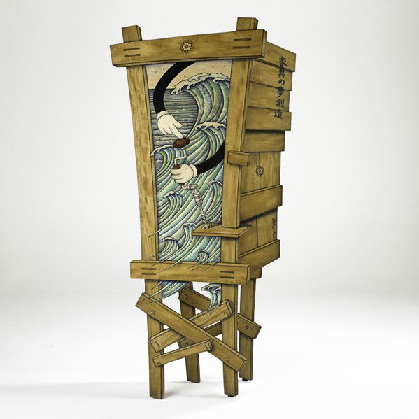 JOHN CEDERQUIST; Wave series cabinet: JOHN CEDERQUIST; Wave series three-drawer cabinet, California, ca. 1990; Birch, spruce, maple, resin; Provenance: Franklin Parrasch Gallery, New York; Signed; 83'' x 39'' x 15''