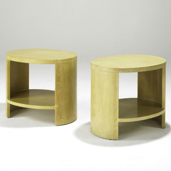 JAY SPECTRE; Pair of sofa tables: JAY SPECTRE; Pair of sofa tables, USA, 1980s; Limed oak; Unmarked; 20 1/4'' x 24'' x 18''