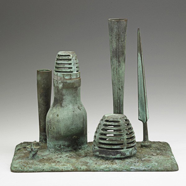 KLAUS IHLENFELD; Bronze sculpture: KLAUS IHLENFELD; Large untitled patinated bronze sculpture, Berks County, PA, 1990s; Stamped KI; 11'' x 12 1/2'' x 8 1/4''