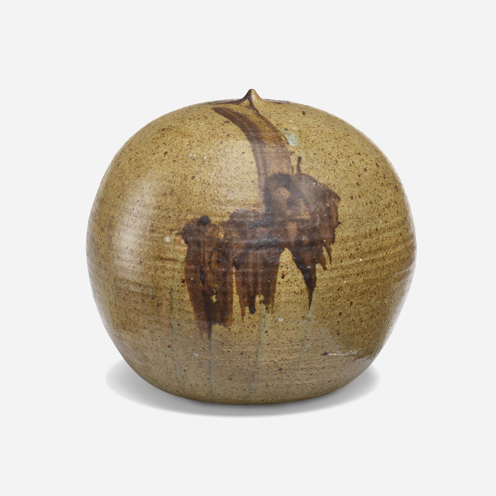 Toshiko Takaezu, Untitled (with rattle): Toshiko Takaezu Untitled (with rattle) c. 1980glazed stoneware 9.25 h x 9.5 dia in (23 x 24 cm) Incised signature to underside 'TT'. Provenance: Collection of Katsunari