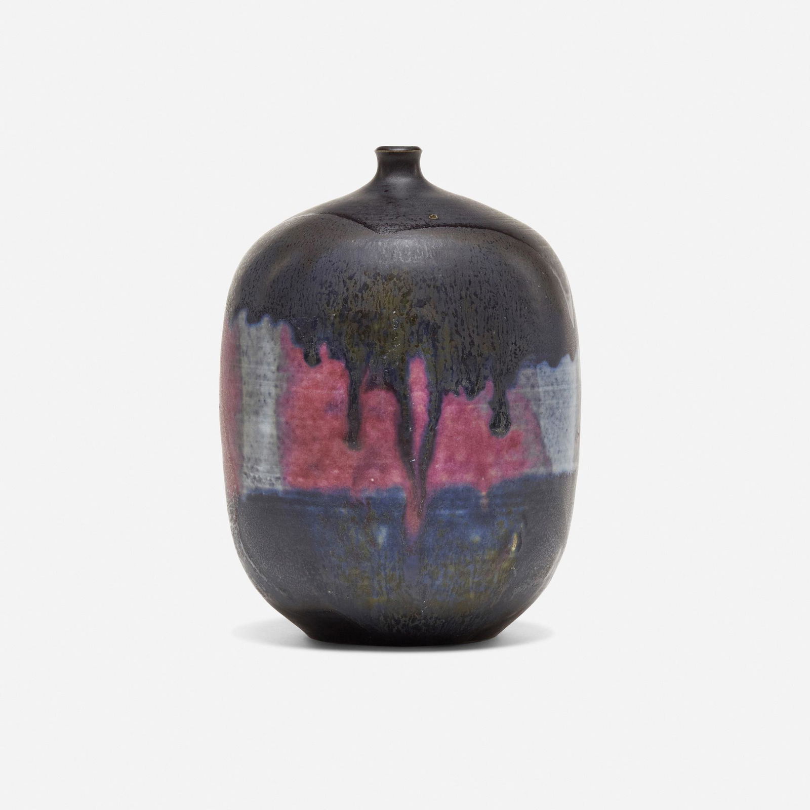 Toshiko Takaezu, Bottle: Toshiko Takaezu Bottle c. 1960glazed porcelain 6 h x 4.5 dia in (15 x 11 cm) Incised signature to underside 'TT'. Provenance: Private Collection, Honolulu <