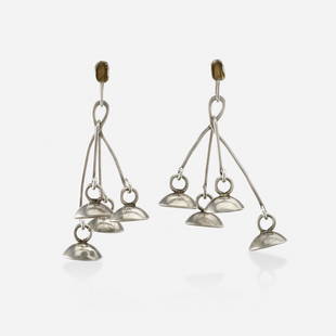 Art Smith, Silver earrings: Art Smith Silver earrings Each extending four silver arms suspending silver disks Unsigned; 1950s Silver 2 in; Gross weight 8.1 dwts Provenance: Property from the collection of