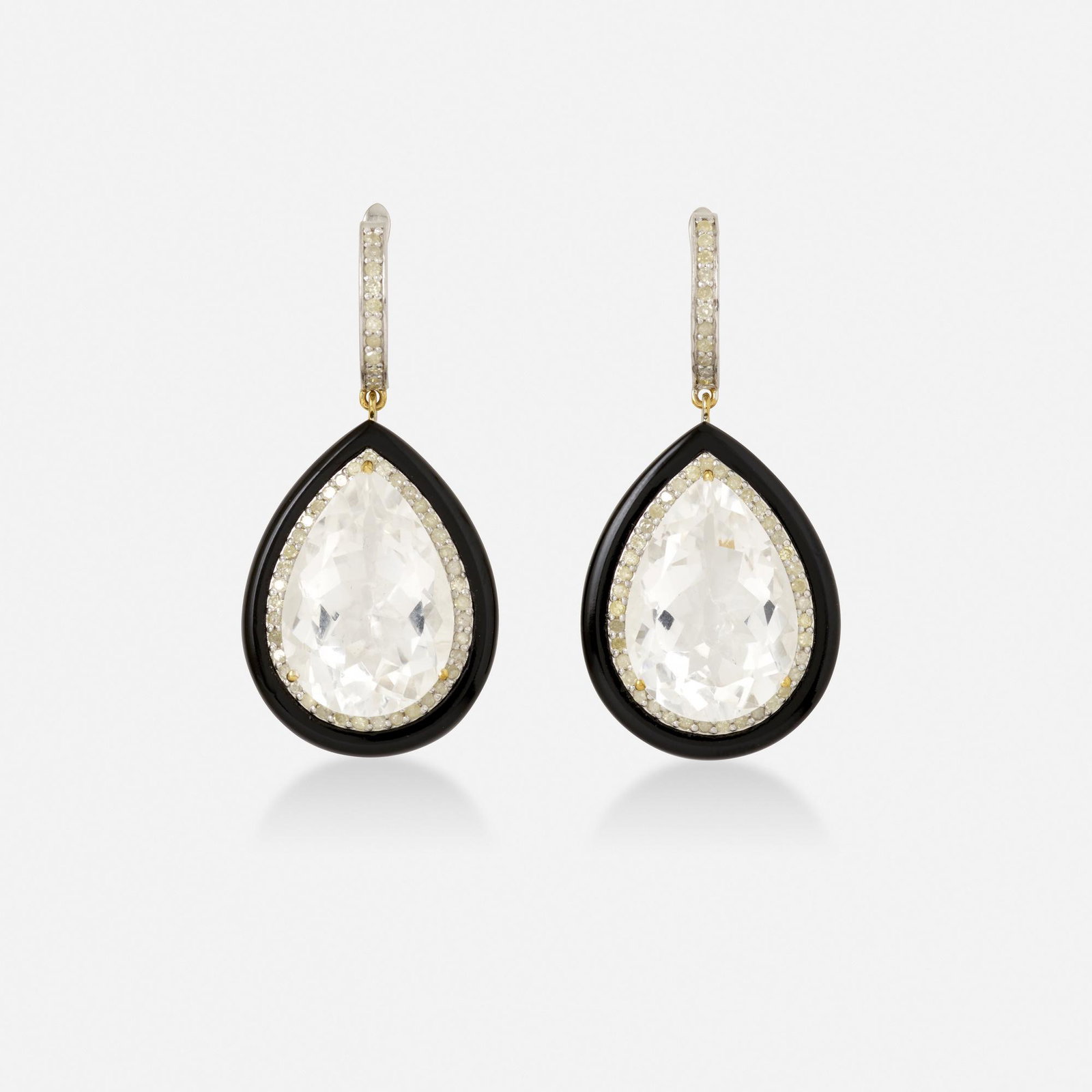 Rock crystal, black onyx, and diamond earrings (1 of 2)