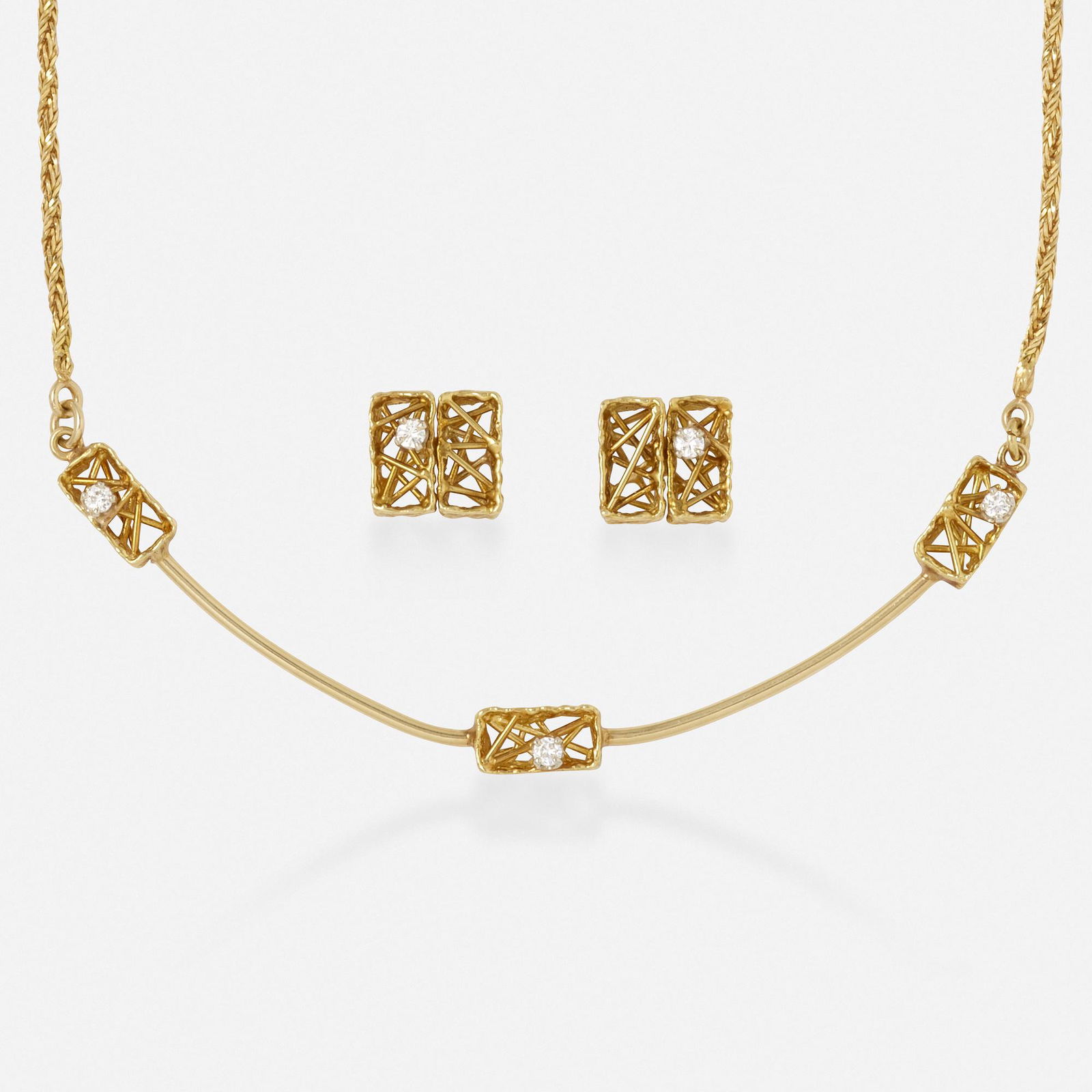 Anthony Kim, Diamond, gold necklace with earrings: Anthony Kim Diamond and gold necklace with earrings Anthony Kim was an internationally renowned master goldsmith in Somerville, New Jersey and later in Durham, North Carolina where he owned a store ca