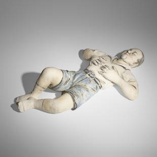 Akio Takamori, Sleeping Boy: Akio Takamori Sleeping Boy (from the Sleeping Figures series) 2003stoneware with underglazes 6.5 h x 27 w x 17 d in (17 x 69 x 43 cm) Signed and dated to underside 'Akio Takamori 2003'.