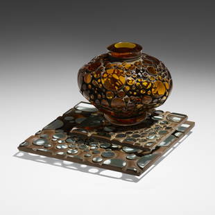 Michael Glancy, Complex Convolution: Michael Glancy Complex Convolution USA, 1997hand-blown glass, industrial plate glass, and copper 9 h x 12 w x 12 d in (23 x 30 x 30 cm) Etched signature, title, and date to underside of vase '