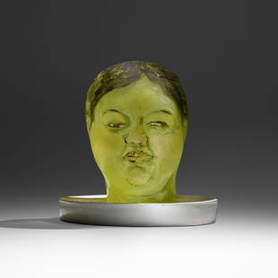 Akio Takamori, Yellow Woman: Akio Takamori Yellow Woman Japan/USA, 2014mold-blown glass, oil paint, glazed stoneware 12.25 h x 11.75 dia in (31 x 30 cm) Signed to lower edge of head and underside of base 'Akio'.