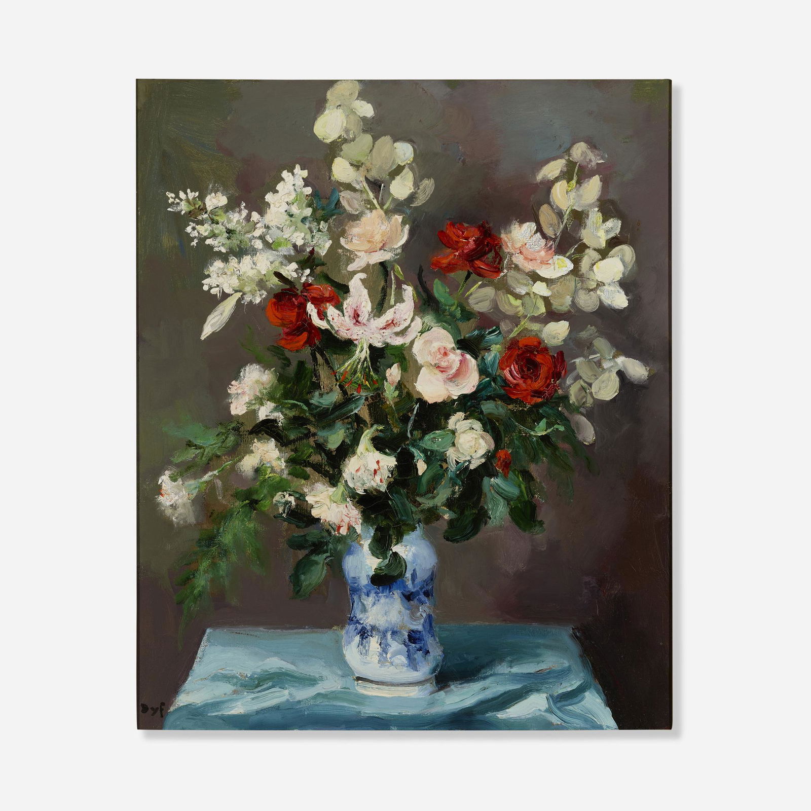 Marcel Dyf, Flower Piece: Marcel Dyf Flower Piece oil on canvas 28.875 h x 24.125 w in (73 x 61 cm) Signed to lower left 'Dyf'. The authenticity of this work has been confirmed by Madame Claudine Dyf. Sold with a certificate