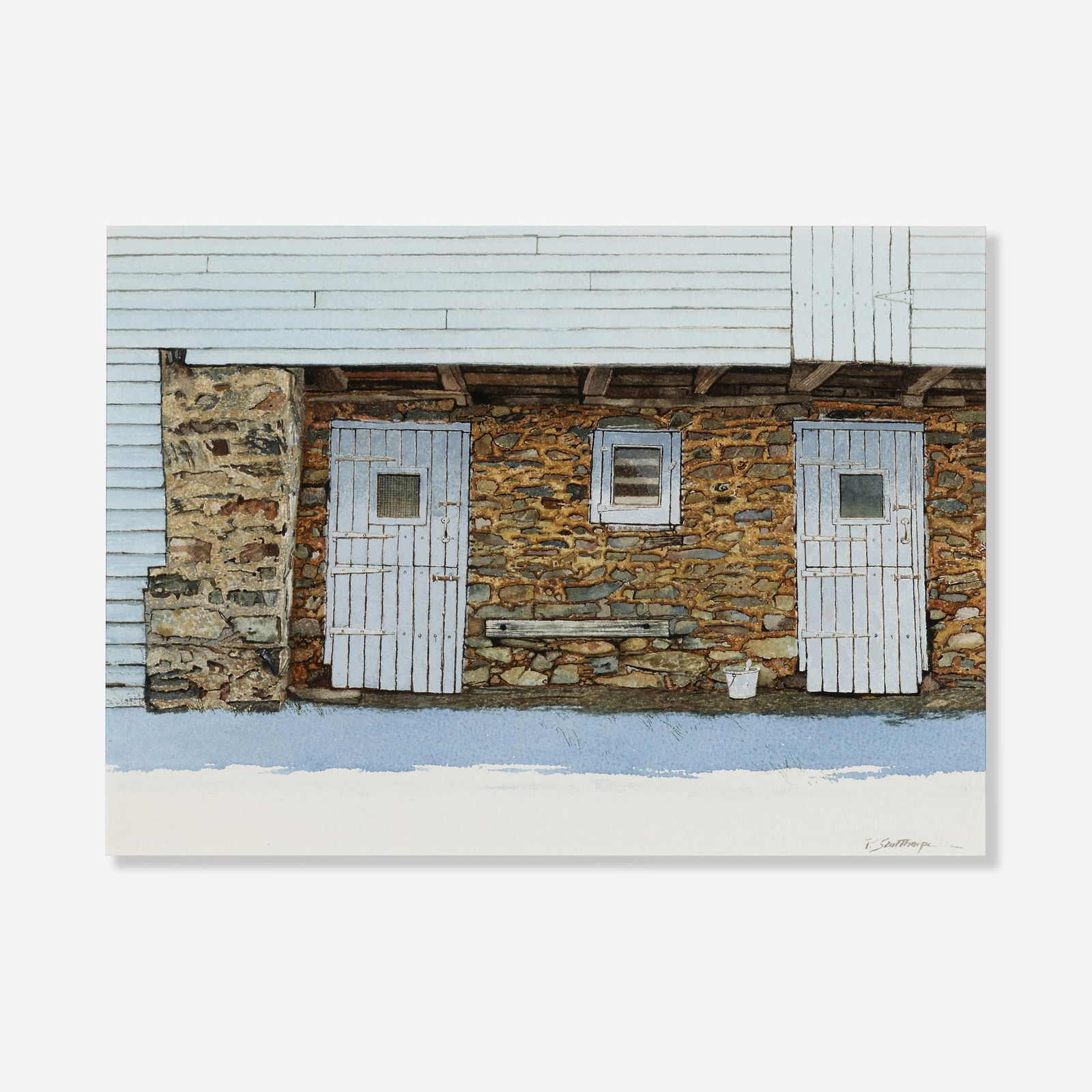 Peter Sculthorpe, The Farm House: Peter Sculthorpe The Farm House watercolor on paper 11.125 h x 15 w in (28 x 38 cm) Signed to lower right 'P. Sculthorpe'. This work will ship from Lambertville, New Jersey.
