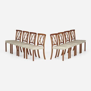 Ole Wanscher, Diamond-back dining chairs: Ole Wanscher Diamond-back dining chairs, set of eight A.J. Iversen Snedkermester Denmark, c. 1960 mahogany, leather 33.25 h x 20.5 w x 19 d in (84 x 52 x 48 cm) Provenance: David Kleinberg Design