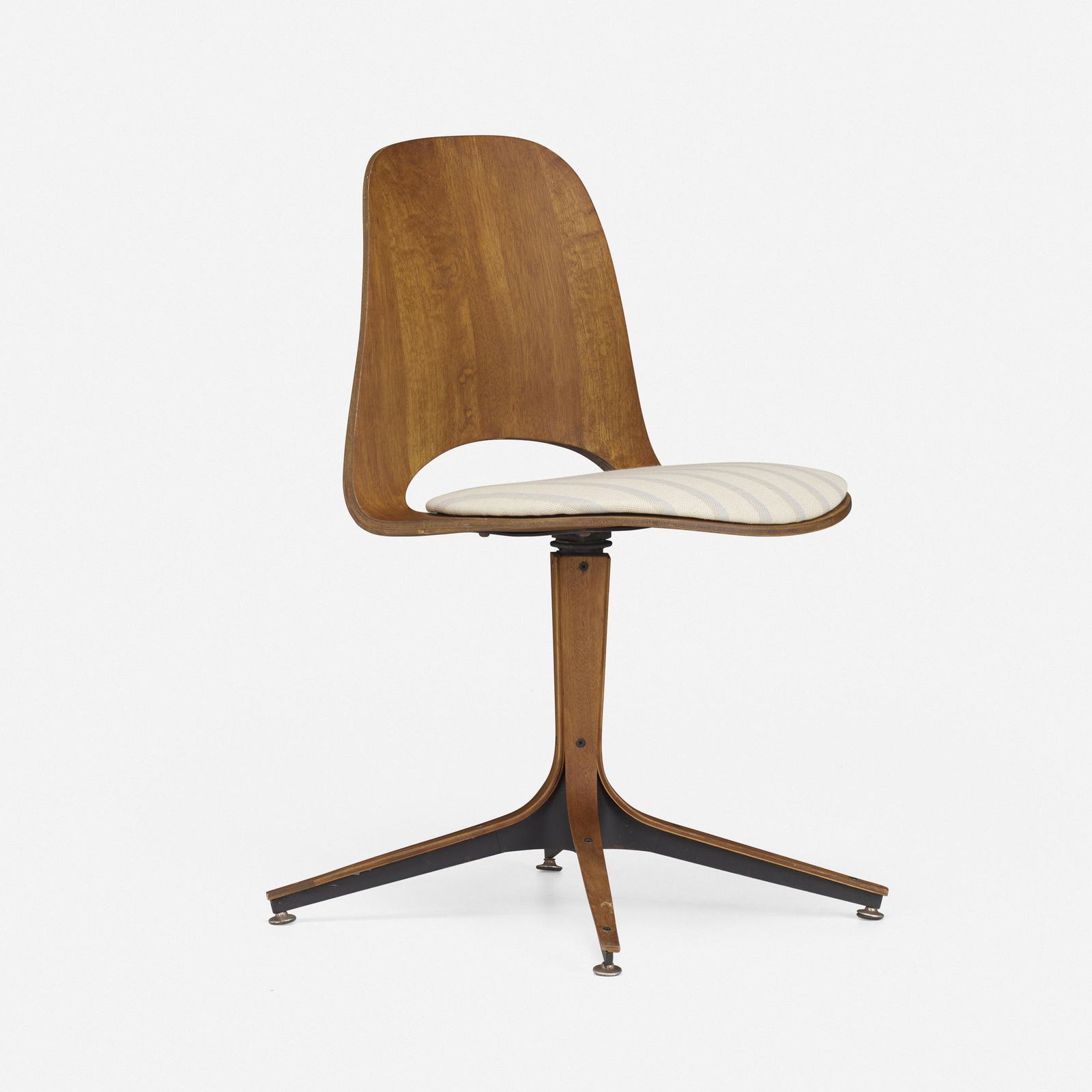 George Mulhauser, Desk chair: George Mulhauser Desk chair PlycraftUSA, c. 1960walnut plywood, upholstery, enameled steel 31.5 h x 18 w x 20 d in (80 x 46 x 51 cm) This work will ship from Lambertville, N
