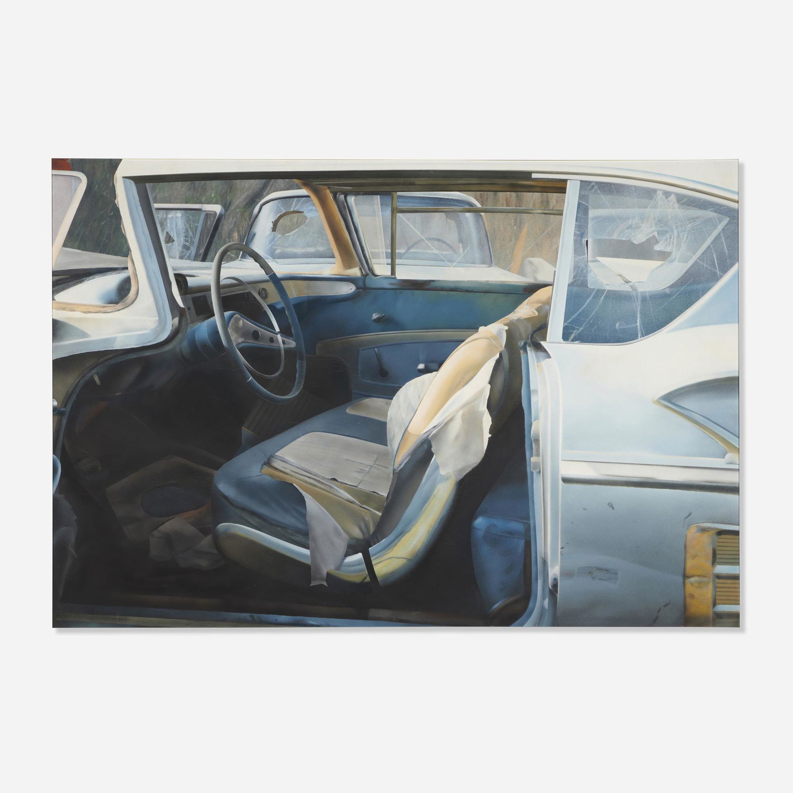 John Salt, Arrested Vehicle Graveyard: John Salt Arrested Vehicle Graveyard 1970oil on canvas 53 h x 77 w in (135 x 196 cm) Provenance: OK Harris, New York | Private Collection This work will sh