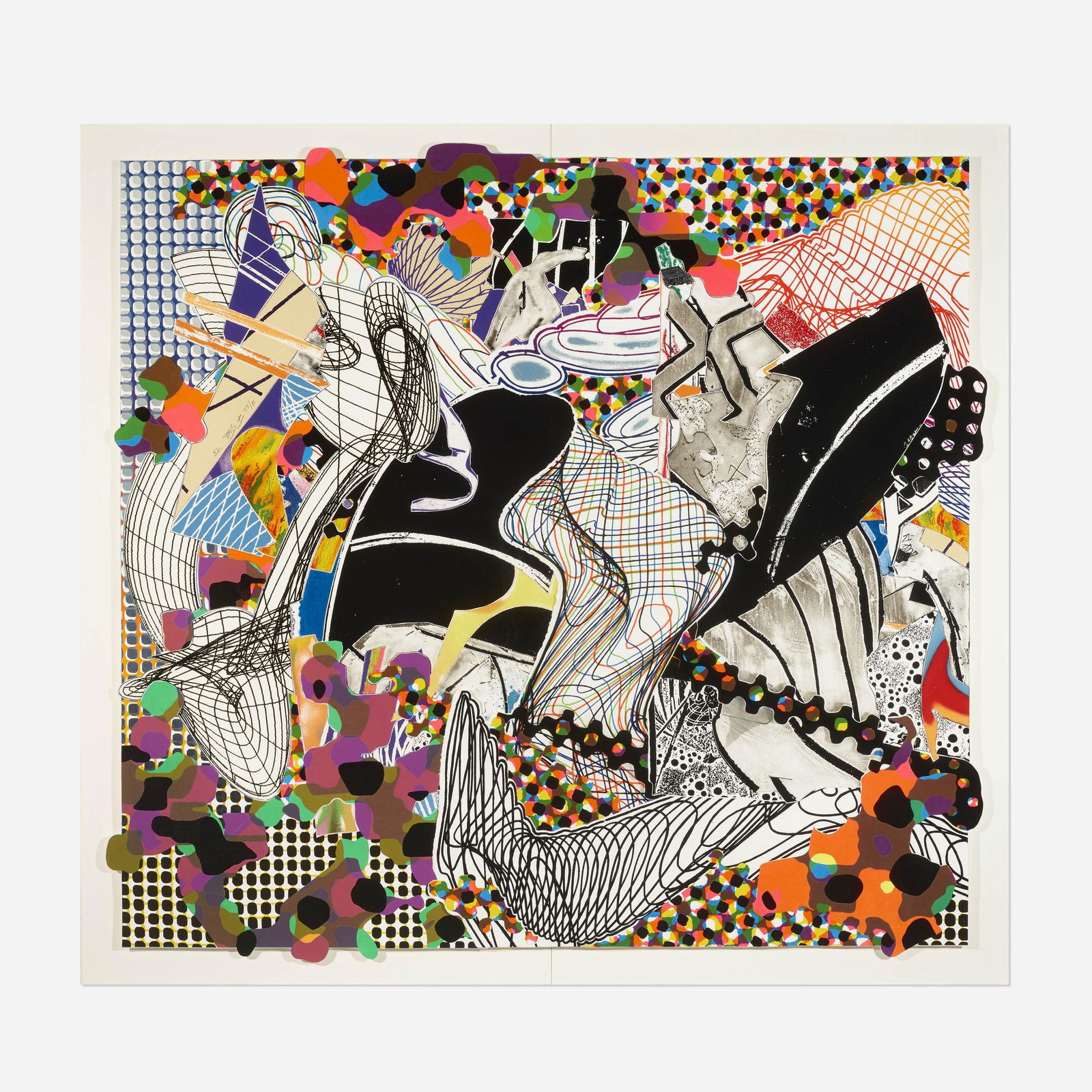 Frank Stella, The Pequod Meets the Jeroboam: Frank Stella The Pequod Meets the Jeroboam: Her Story (from the Moby Dick Deckle Edges series) 1993lithograph, etching, aquatint, relief and mezzotint in colors on white TGL handmade 70.5 h x 65.875