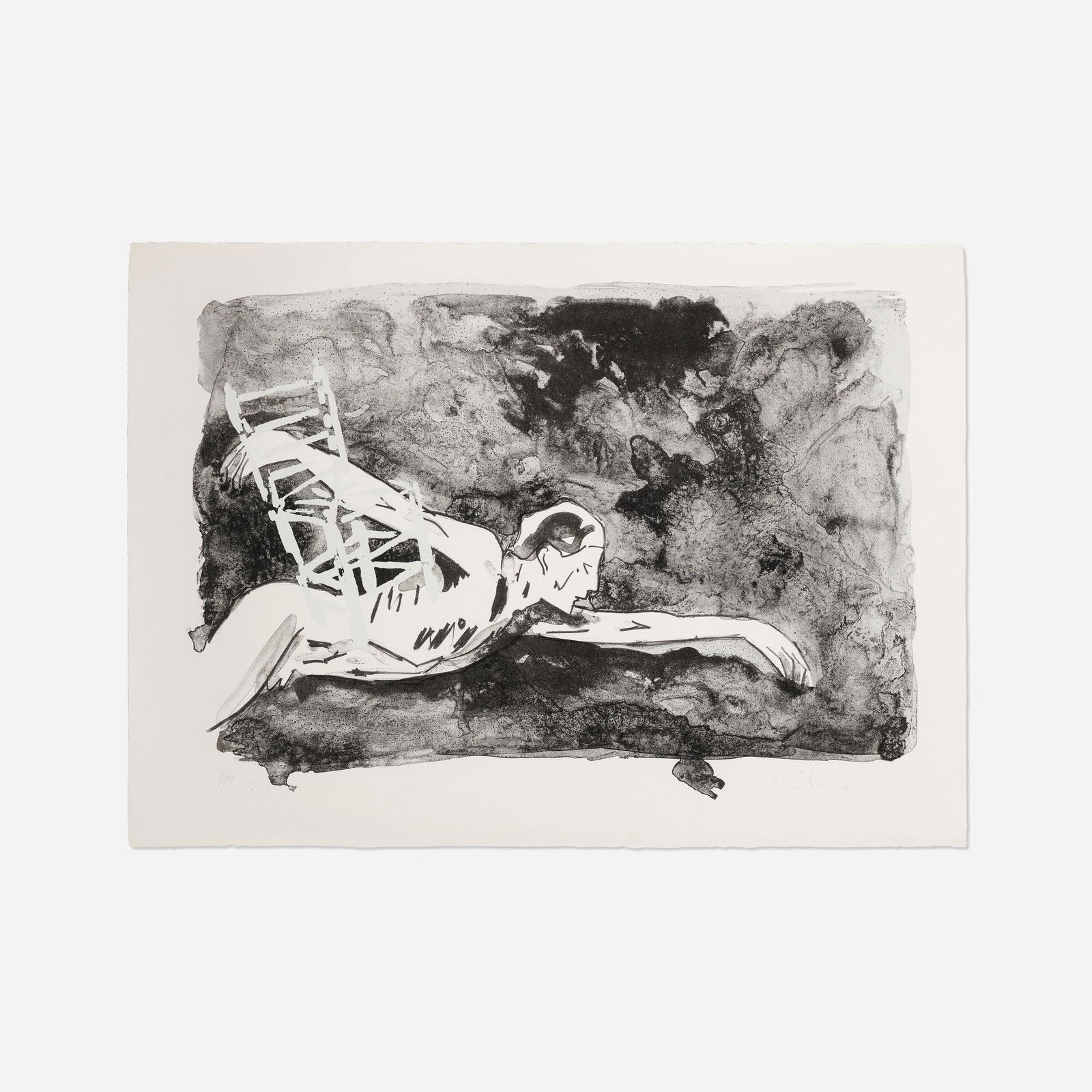 Nino Longobardi, Untitled (Swimmer and Chair): Nino Longobardi Untitled (Swimmer and Chair) 1984lithograph and screenprint image: 16.5 h x 23.875 w in (42 x 61 cm) sheet: 20 h x 27 w in (51 x 69 cm) Signed and numbered to lower edge '1/