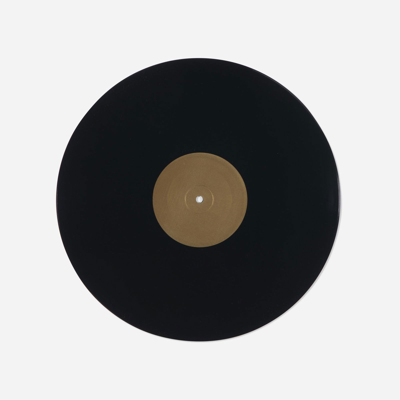 Christian Marclay, Untitled: Christian Marclay Untitled (Record Without a Groove) 1987black vinyl groove-less record with golden label in black suede pouch with gold lettering 12 dia in (30 cm) Incised signature, date and