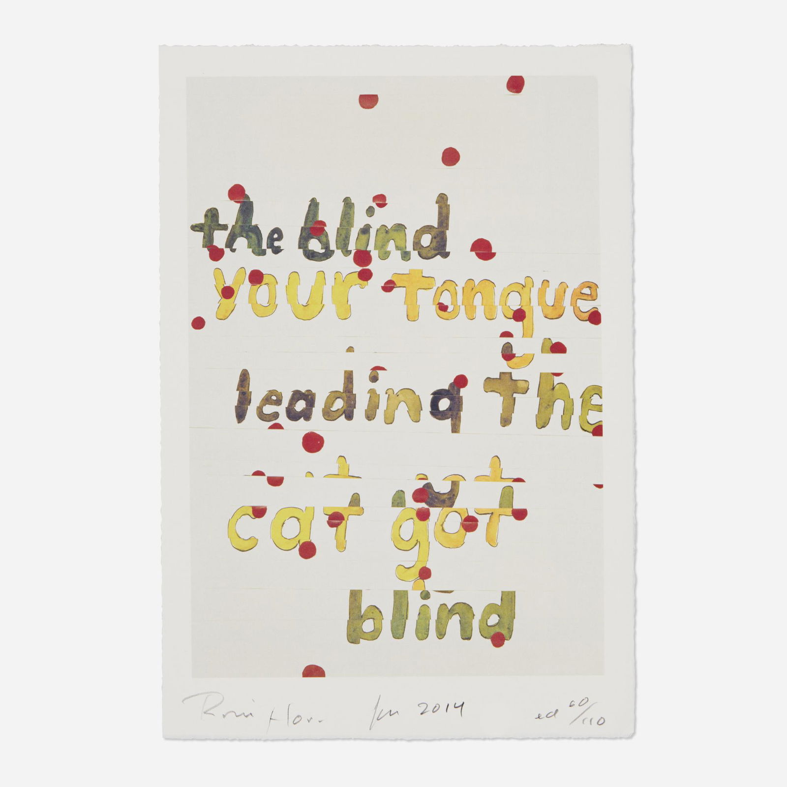 Roni Horn, The Blind Leading the Blind: Roni Horn The Blind Leading the Blind (from the Hack-Wit series) 2014offset lithograph in colors image: 12.125 h x 8.25 w in (31 x 21 cm) sheet: 14 h x 9.5 w in (36 x 24 cm) Signed, dated a