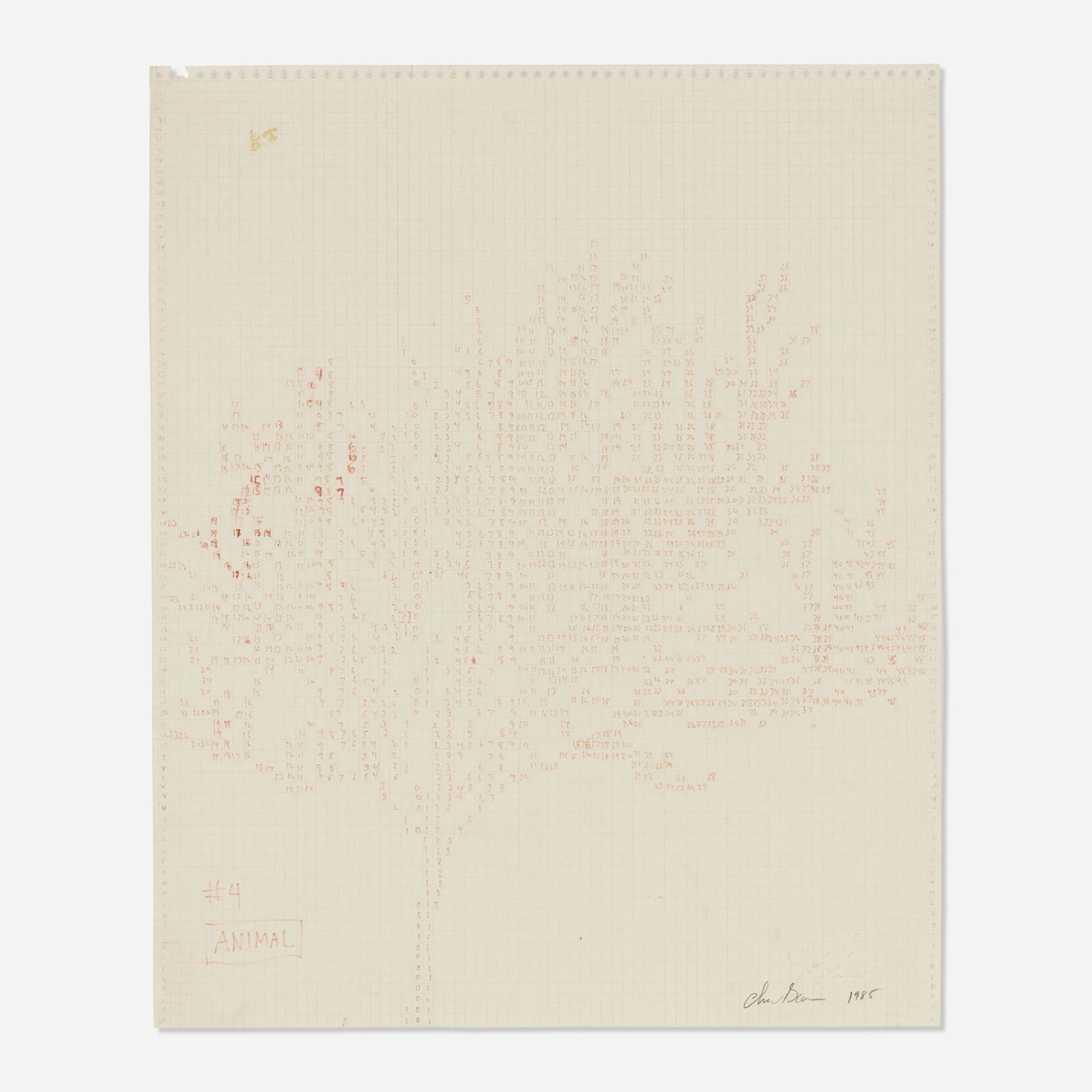 Charles Gaines, Animal # 4: Charles Gaines Animal # 4 (Working Drawing for Numbers and Trees) 1985ink on paper 17 h x 14 w in (43 x 36 cm) Titled to upper left 'Animal # 4'. Signed and dated to lower left 'Charles Gaines