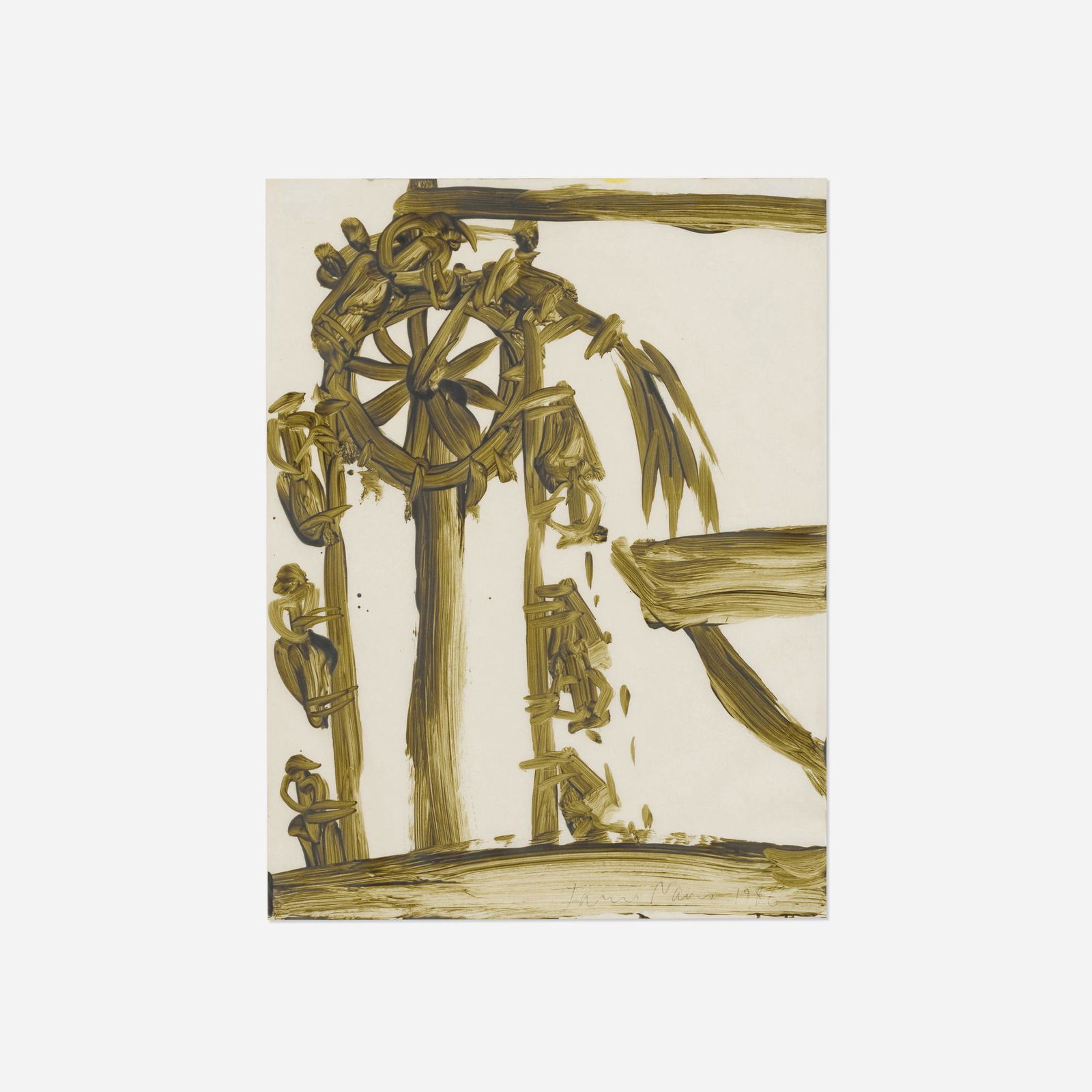 James Nares, Untitled: James Nares Untitled 1986tempera on paper 15.875 h x 11.875 w in (40 x 30 cm) Signed and dated to lower right 'James Nares 1986'. This work will ship from Lambertville, New