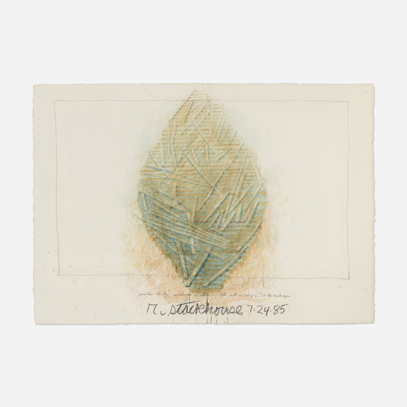 Robert Stackhouse, Mountain Climber: Robert Stackhouse Mountain Climber (Preliminary drawing for On the Beach Again) 1985watercolor and charcoal on paper 29.5 h x 41.5 w in (75 x 105 cm) Signed, titled, dated and inscribed to low