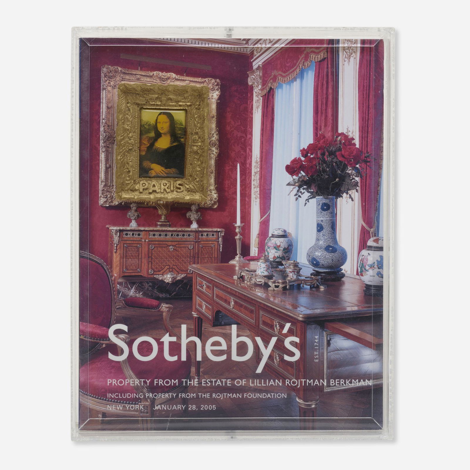 Nelson Leirner, Untitled: Nelson Leirner Untitled (from the Sotheby's series) 2001mixed media assemblage on catalog in Plexiglas box overall: 11 h x 8.625 w x 2.875 d in (28 x 22 x 7 cm) Signed to verso 'Nelson Leirner