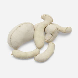 Charles LeDray, (Leather Bear): Charles LeDray (Leather Bear) 1993fabric, stuffing, thread and embroidery floss 4 h x 5 w x 1 d in (10 x 13 x 3 cm) Signed and dated to underside 'Charles LeDray 1993'. Provenan