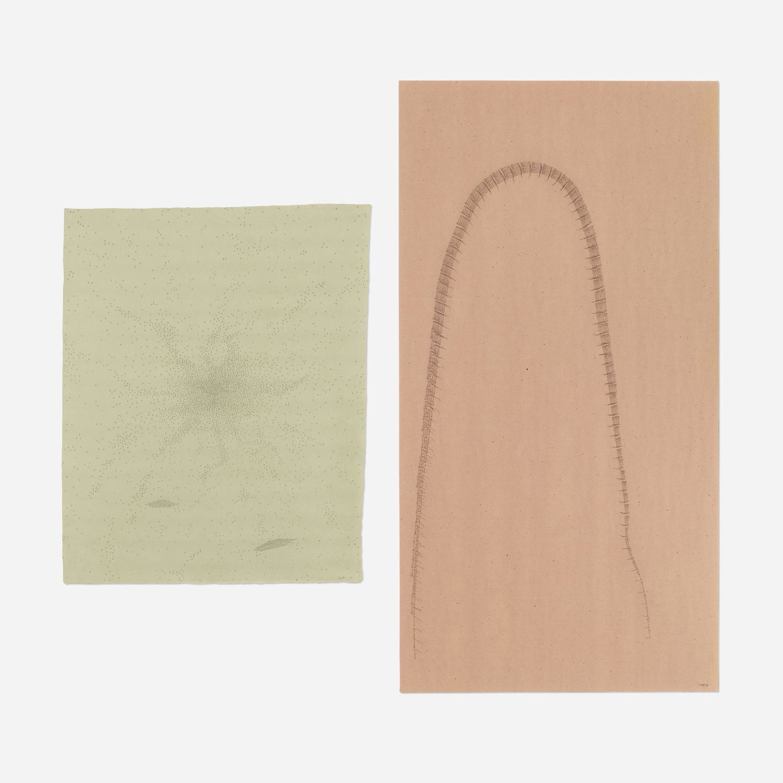 Allan Graham (Toadhouse), Two works: Allan Graham (Toadhouse) Dung; Outside, inside approaching an identity cluster (two works) 1998graphite on paper, graphite on Charter Oak 24.875 h x 19.75 w in (63 x 50 cm) 69 h x 36 w in (175 x 9