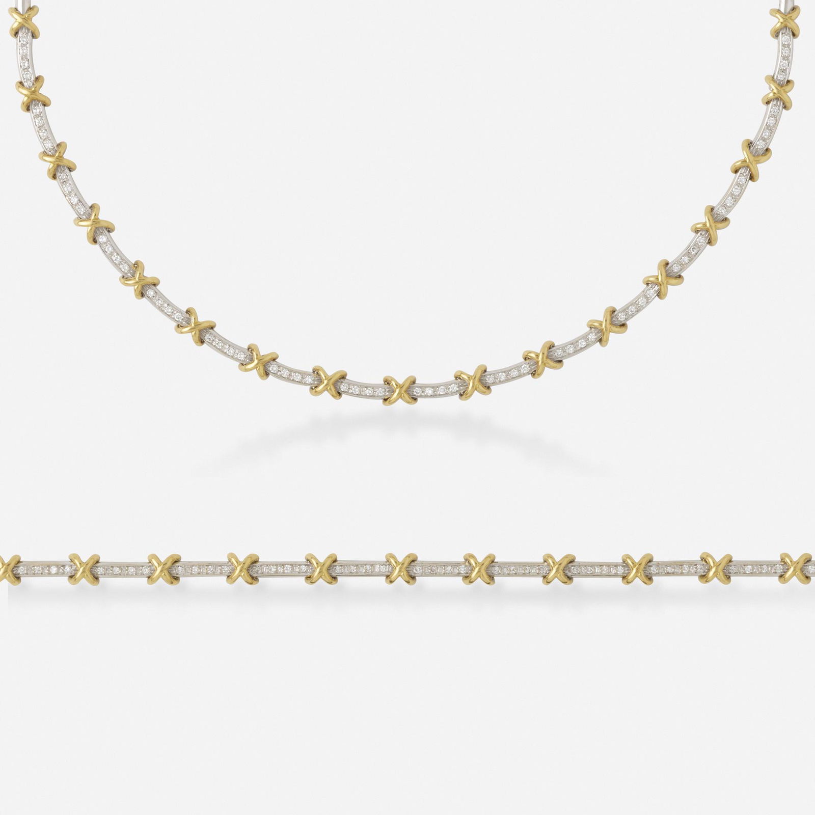 Italian, Diamond, bicolor gold necklace, bracelet (1 of 3)