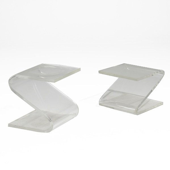 STYLE OF FRANCOIS ARNAL; Pair of acrylic stools, Fra: STYLE OF FRANCOIS ARNAL; Pair of acrylic stools, France, ca. 1970; Taller: 15'' x 14'' sq.