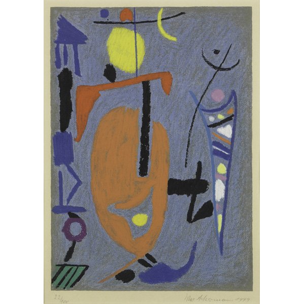 MAX ACKERMANN (German, 1887-1975) Lithograph in col: MAX ACKERMANN (German, 1887-1975) Lithograph in colors (framed); Signed, dated 1949 and numbered 22/100; 19'' x 13 1/2''