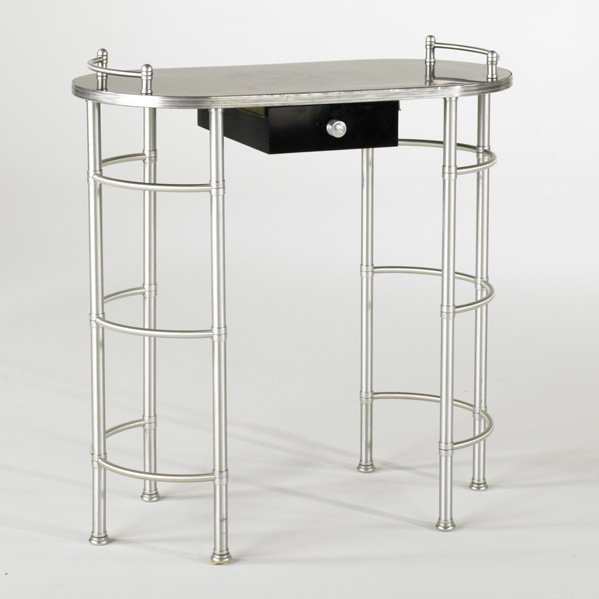 WARREN McCATHUR; Vanity, USA, 1930s; Laminate and: WARREN McCATHUR; Vanity, USA, 1930s; Laminate and brushed aluminum; Unmarked; 32'' x 30'' x 15 1/4''