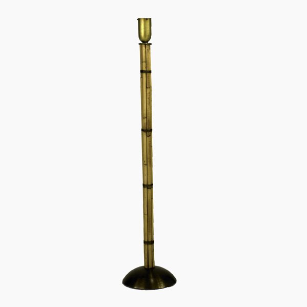 RUSSEL WRIGHT (ATTR); Floor lamp, USA, 1930s; Bam: RUSSEL WRIGHT (ATTR); Floor lamp, USA, 1930s; Bamboo, brass and walnut; Unmarked; 53'' x 11'' dia