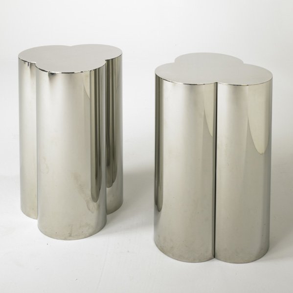 BRUETON; Pair of pedestals, USA, 1980s; Polished s: BRUETON; Pair of pedestals, USA, 1980s; Polished steel; Unmarked; Each: 28'' x 18''