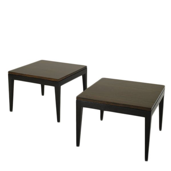 HARVEY PROBBER (Attr.); Pair of side tables, USA,: HARVEY PROBBER (Attr.); Pair of side tables, USA, 1960s; Rosewood and darkened oak; Unmarked; Each: 16'' x 22'' sq.