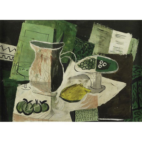 AFTER CHARLES LEVIER (French, 1920-2003): AFTER CHARLES LEVIER (French, 1920-2003); Oil on illustration board of a still life(framed), c. 1958; Unsigned; 11'' x 15''