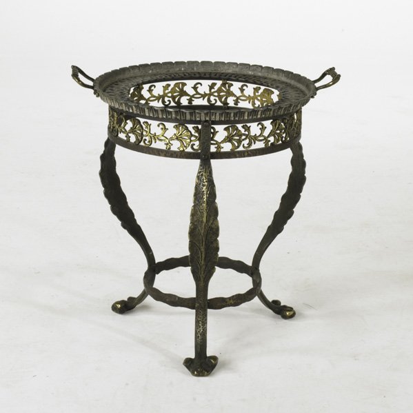 OSCAR BACH (Attr.); Tray table, New York, ca. 1930: OSCAR BACH (Attr.); Tray table, New York, ca. 1930; Wrought-iron, brass and aluminum; Unmarked; 21 1/2'' x 21 1/4''