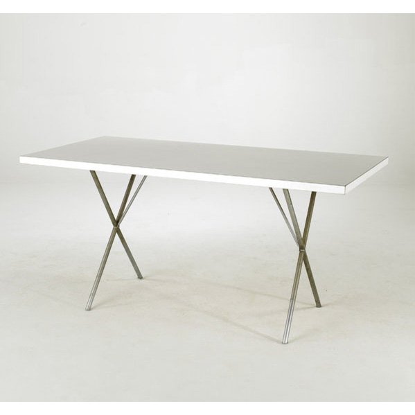 GEORGE NELSON; HERMAN MILLER; Dining table, USA, 1: GEORGE NELSON; HERMAN MILLER; Dining table, USA, 1950s; Laminate and zinc-plated metal; Unmarked; 29'' x 60'' x 30''