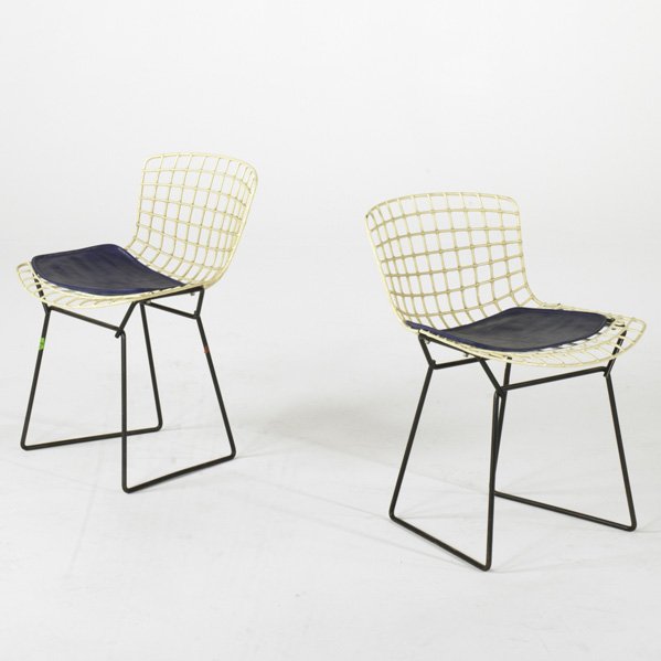 HARRY BERTOIA; KNOLL ASSOCIATES; Pair of child's c: HARRY BERTOIA; KNOLL ASSOCIATES; Pair of child's chairs, USA, ca.1960; Plastic coated steel and vinyl; Unmarked; Each: 23'' x 16'' x 17''