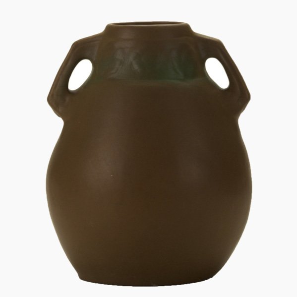 VAN BRIGGLE; Amphora-shaped vessel in Mountain Cra: VAN BRIGGLE; Amphora-shaped vessel in Mountain Craig Brown with floral banding at rim, 1930s; Incised AA/VAN BRIGGLE/Colo SPGS.; 10 1/2'' x 8 1/2''