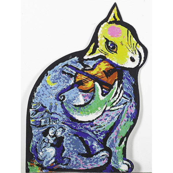 DAVID GERSTEIN (American, b. 1944): DAVID GERSTEIN (American, b. 1944); Three hand-painted steel sculptures: Chagall/Mondrian Cat, Picasso/Pollock Cat and Miro/Lichtenstein Cat; All signed and numbered; Largest: 21'' x 29''